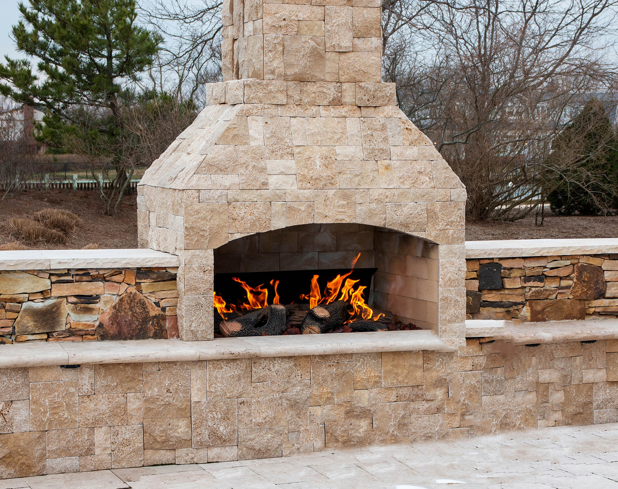 backyard fireplace stone masonry
